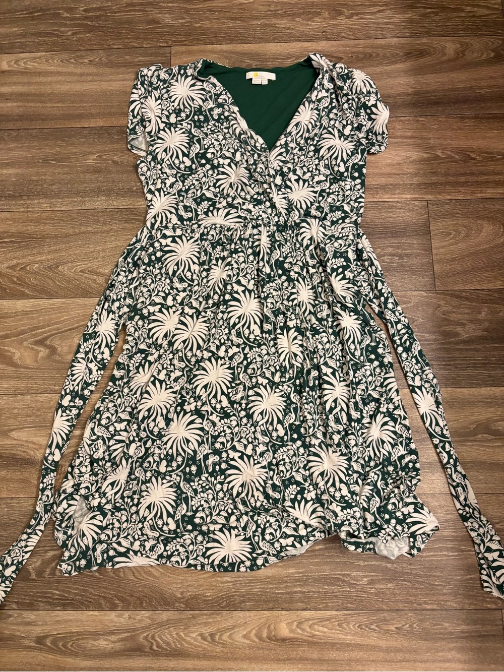 Boden Evangeline Wrap Dress 12L Long Green Ivory Botanical Floral Print - Picture 2 of 5